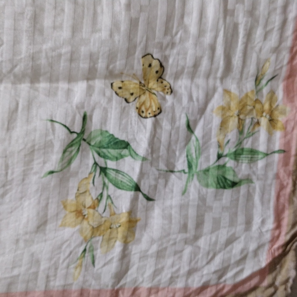 Designer Nina Ricci Butterfly Floral Scarf, Square Neck Muffler 22×22" Accessory - Picture 5 of 9